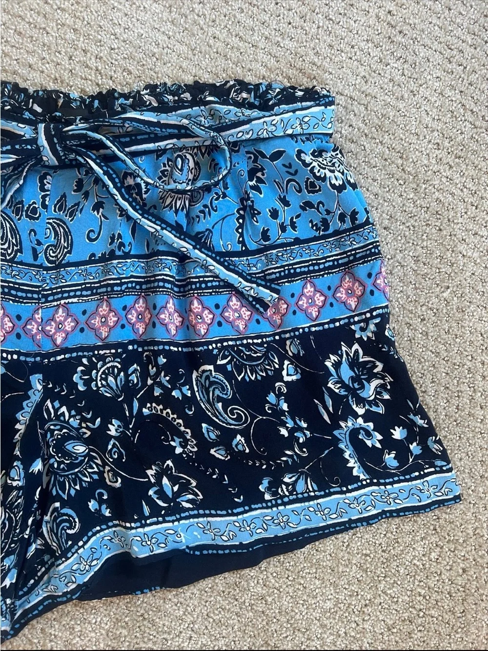 LOFT Blue Paisley-Striped High Waist Lounge Shorts